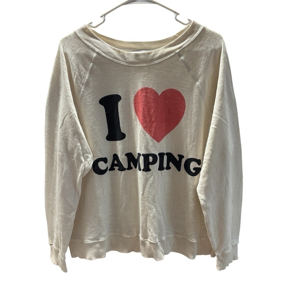 WILDFOX | Cream I Love Camping Sweatshirt | Women’s | L | Graphic Pullover
